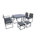 9 Pieces Patio Dining Sets Outdoor Space Saving Rattan Chairs with Glass Table Top