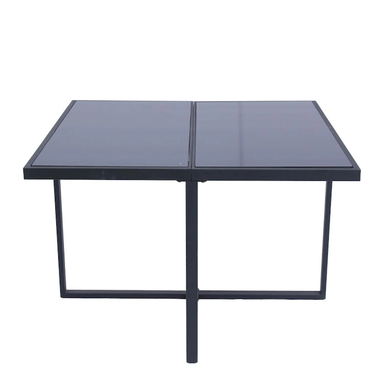 9 Pieces Patio Dining Sets Outdoor Space Saving Rattan Chairs with Glass Table Top