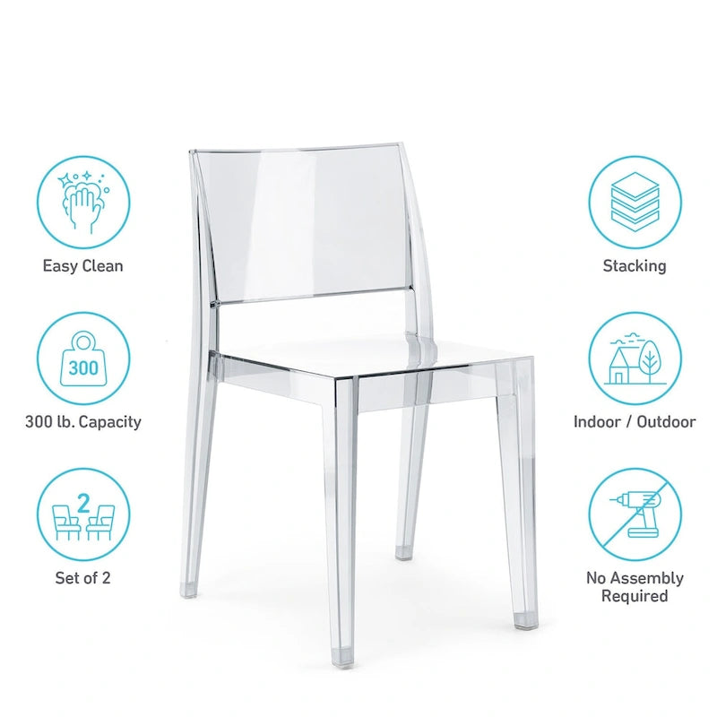 WRGHOME Modern Stacking Patio Dining Side Chair Indoor/Outdoor (Set of 2) - 31.10 H X 19.29 W X 19.68 D