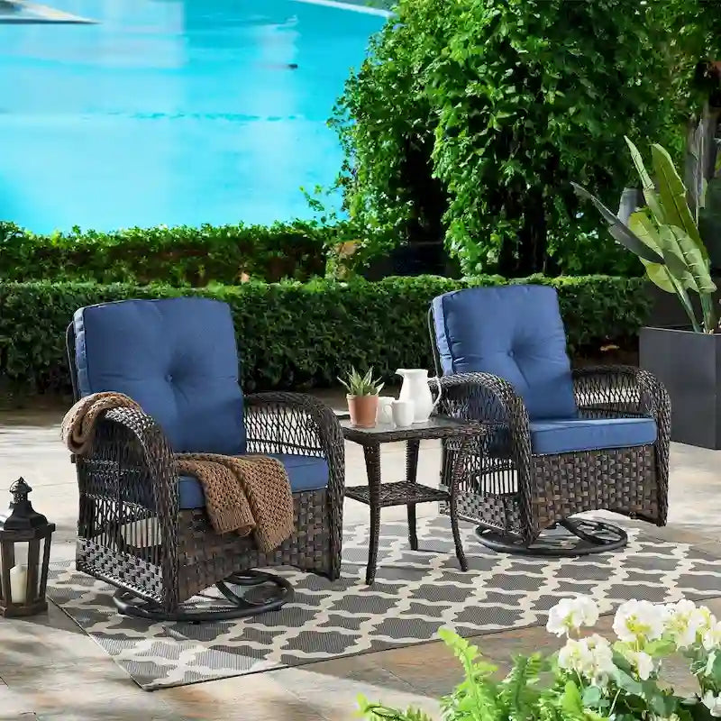 Gymojoy Outdoor 3-piece Rocking Swivel Chair Set - Brown