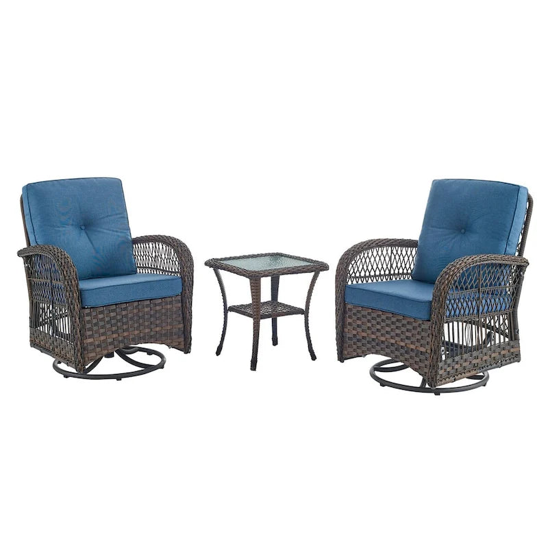 Gymojoy Outdoor 3-piece Rocking Swivel Chair Set - Brown