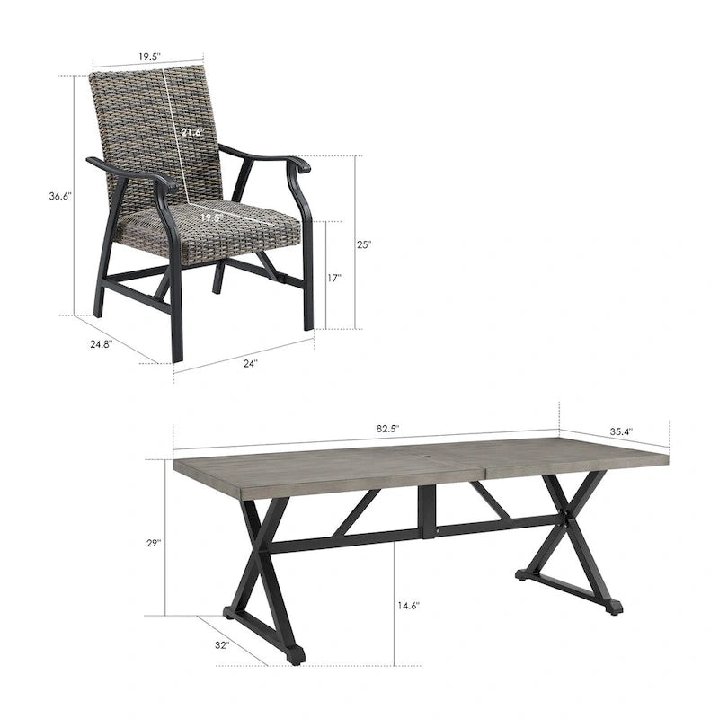 Outdoor Patio Wicker Furniture Dining Set with Arm Chairs and Table