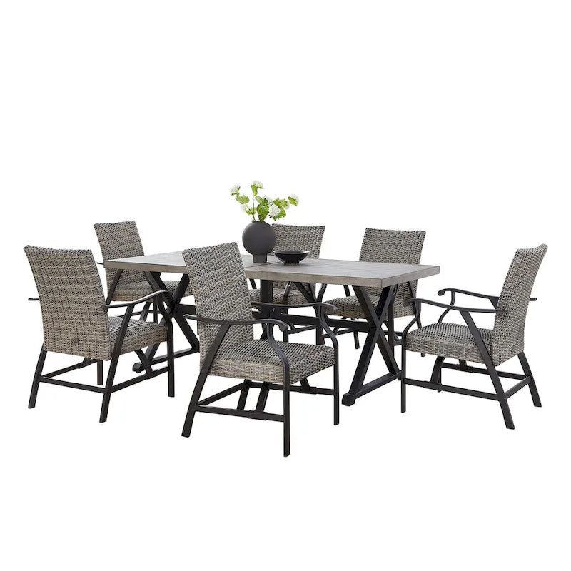 Outdoor Patio Wicker Furniture Dining Set with Arm Chairs and Table