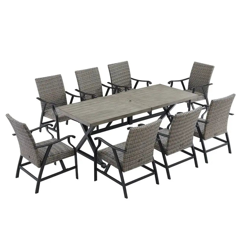 Outdoor Patio Wicker Furniture Dining Set with Arm Chairs and Table