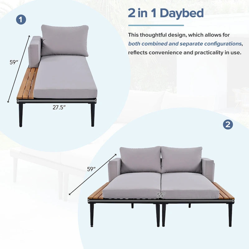 Outdoor Patio Daybed with Acacia Wood Side Spaces