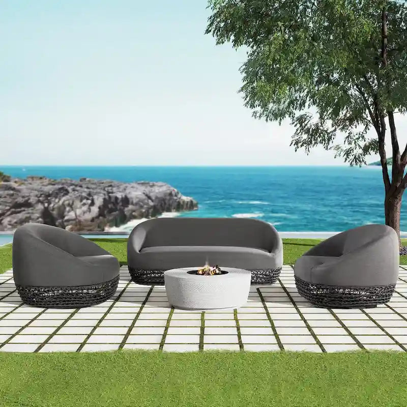 Willow 3-Piece Upholstered Rope Woven Patio Deep Seating Conversation Set