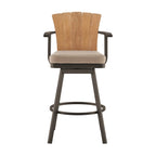 Luna 30 Inch Outdoor Swivel Barstool Chair, Rustic Teak Wood, Brown