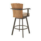 Luna 30 Inch Outdoor Swivel Barstool Chair, Rustic Teak Wood, Brown