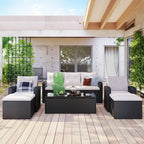 6-Piece All-Weather Wicker PE Rattan Patio Outdoor Conversation Sofa Sectional Set with coffee table and Cushions