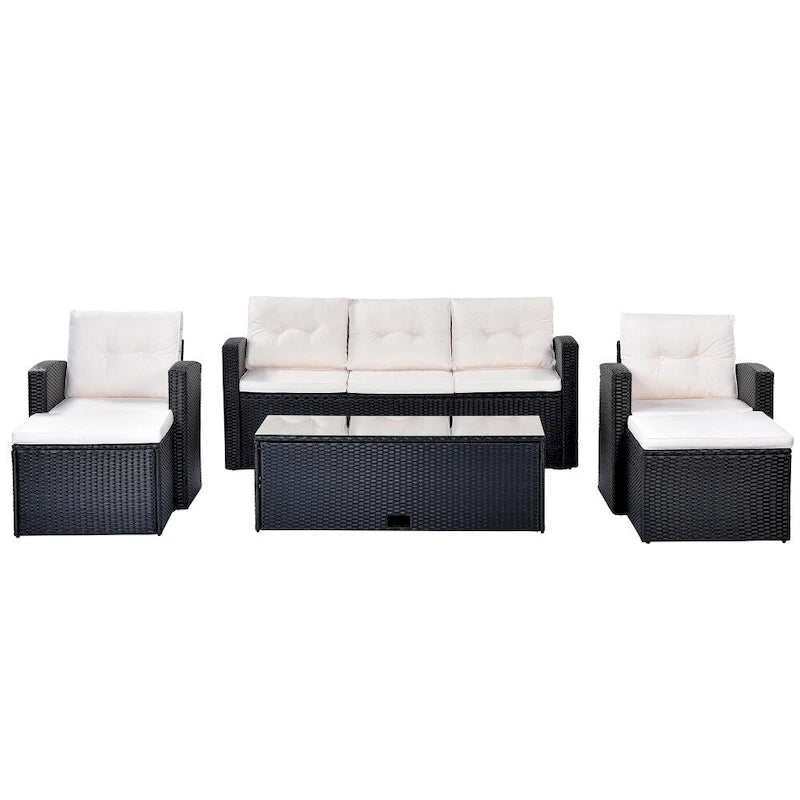 6-Piece All-Weather Wicker PE Rattan Patio Outdoor Conversation Sofa Sectional Set with coffee table and Cushions