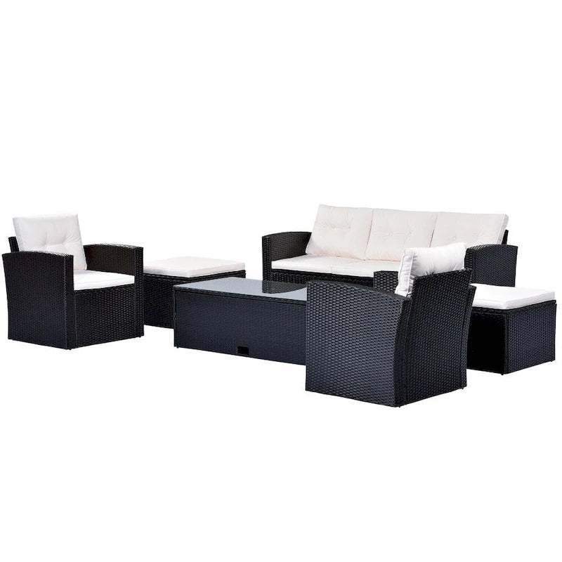 6-Piece All-Weather Wicker PE Rattan Patio Outdoor Conversation Sofa Sectional Set with coffee table and Cushions