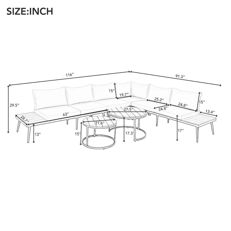 Grey Acacia Wood Outdoor Sectional Sofa Set