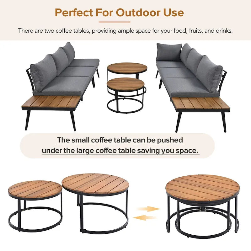 Grey Acacia Wood Outdoor Sectional Sofa Set