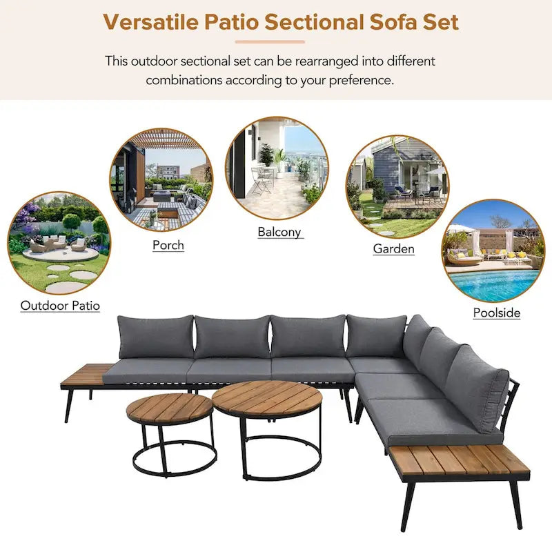 Grey Acacia Wood Outdoor Sectional Sofa Set