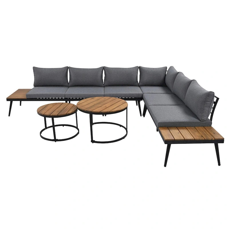 Grey Acacia Wood Outdoor Sectional Sofa Set