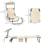 Folding Chaise Lounge Pool Chairs, Outdoor Sun Tanning Chairs with Canopy Shade