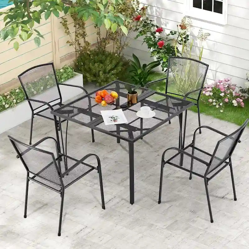 AECOJOY Outdoor Patio Square Dining Table for 4 with 1.6 Umbrella Hole