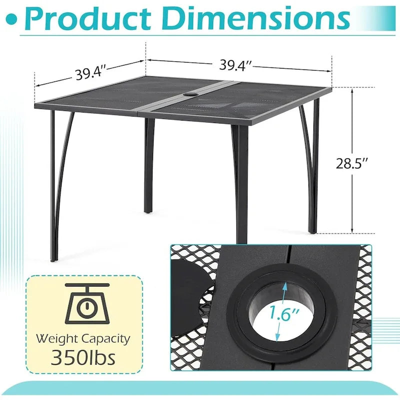 AECOJOY Outdoor Patio Square Dining Table for 4 with 1.6 Umbrella Hole