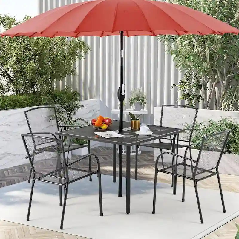 AECOJOY Outdoor Patio Square Dining Table for 4 with 1.6 Umbrella Hole