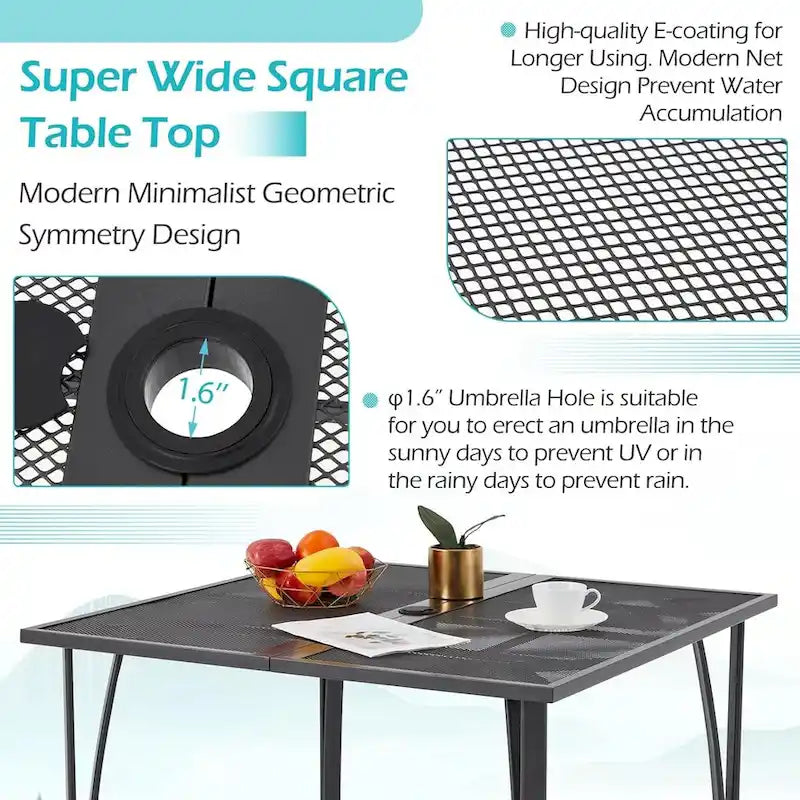 AECOJOY Outdoor Patio Square Dining Table for 4 with 1.6 Umbrella Hole