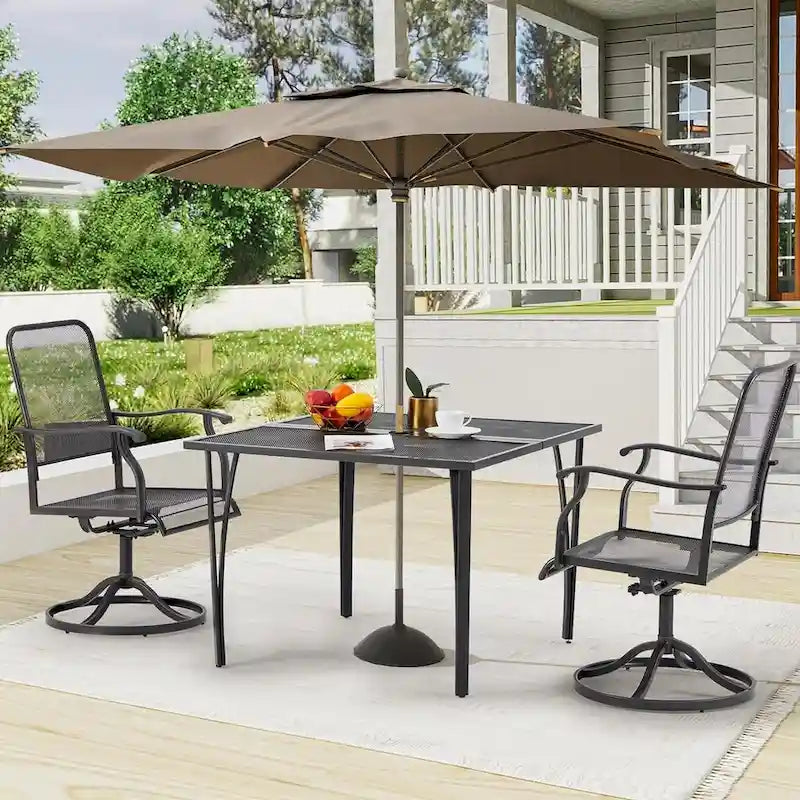 AECOJOY Outdoor Patio Square Dining Table for 4 with 1.6 Umbrella Hole