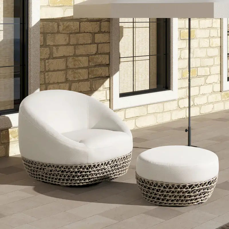 Willow 35.5 Woven Patio Outdoor Armchair with Ottoman