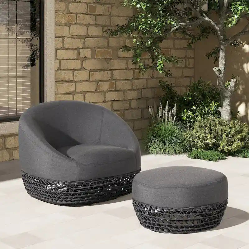 Willow 35.5 Woven Patio Outdoor Armchair with Ottoman