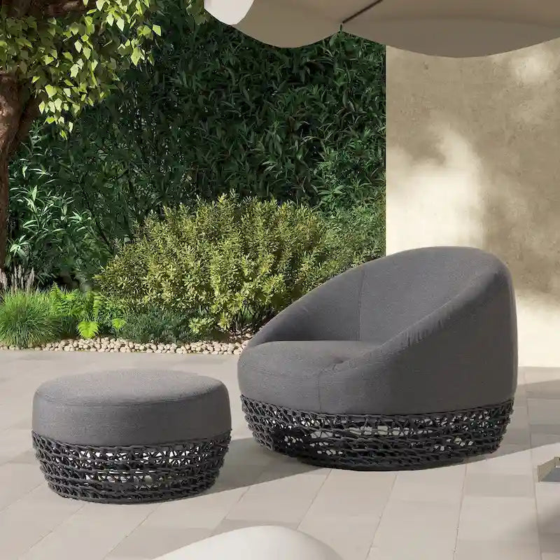 Willow 35.5 Woven Patio Outdoor Armchair with Ottoman