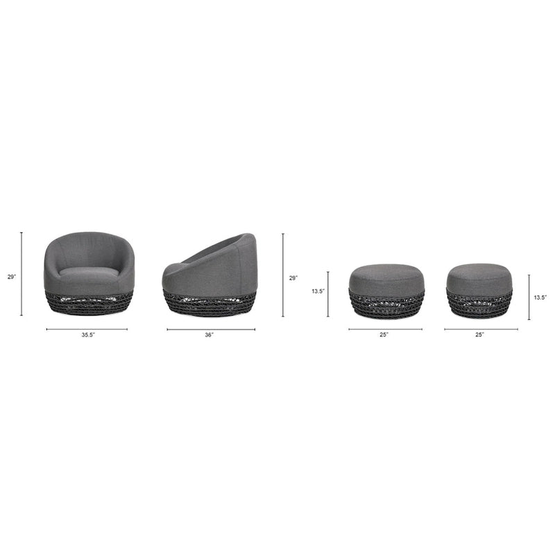 Willow 35.5 Woven Patio Outdoor Armchair with Ottoman