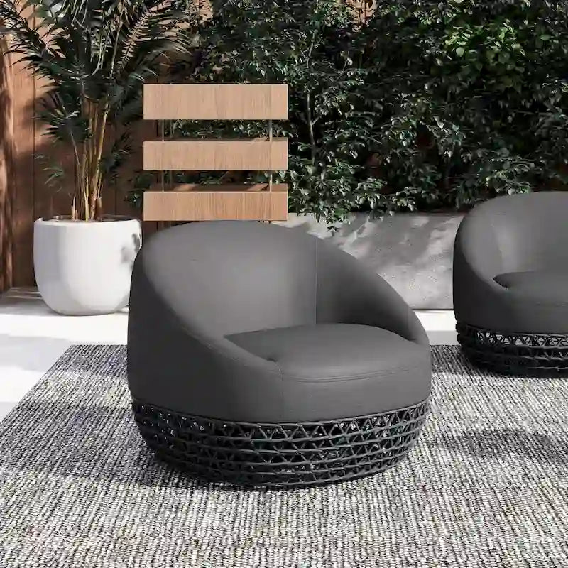 Willow 35.5 Woven Patio Outdoor Armchair with Ottoman