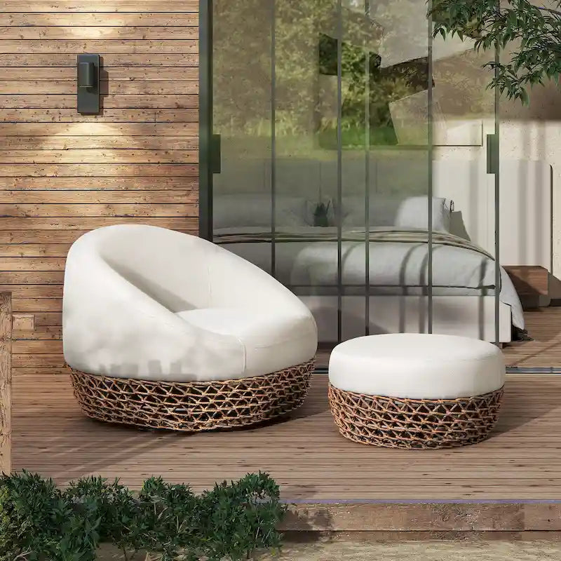 Willow 35.5 Woven Patio Outdoor Armchair with Ottoman