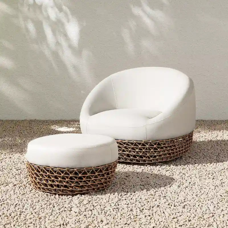 Willow 35.5 Woven Patio Outdoor Armchair with Ottoman