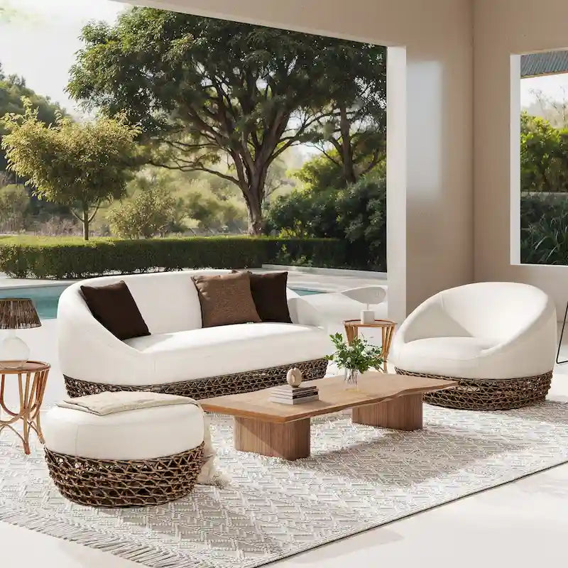 Willow 35.5 Woven Patio Outdoor Armchair with Ottoman