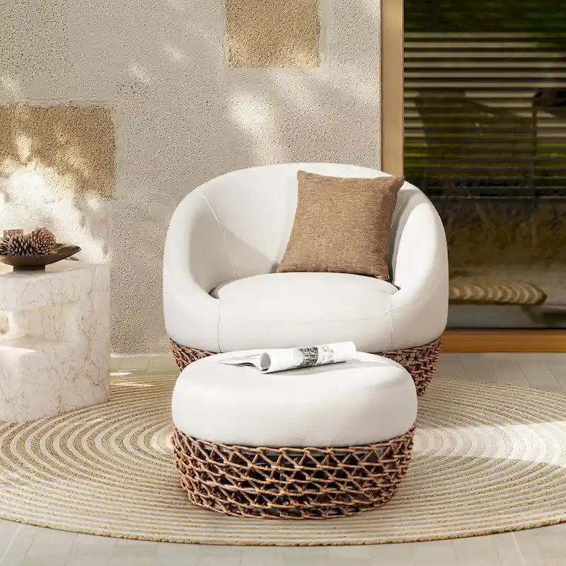 Willow 35.5 Woven Patio Outdoor Armchair with Ottoman