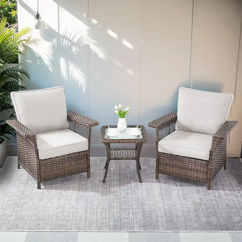 3 Piece Outdoor Rattan Patio Porch Furniture Sets - Brown