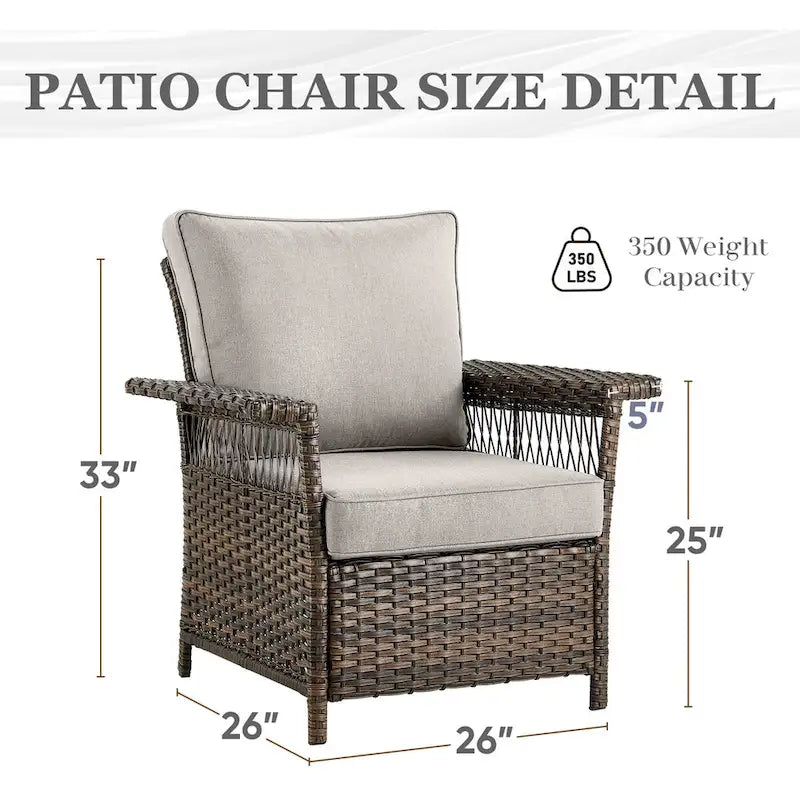 3 Piece Outdoor Rattan Patio Porch Furniture Sets - Brown
