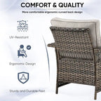 3 Piece Outdoor Rattan Patio Porch Furniture Sets - Brown