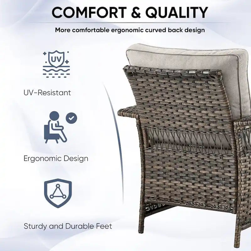 3 Piece Outdoor Rattan Patio Porch Furniture Sets - Brown