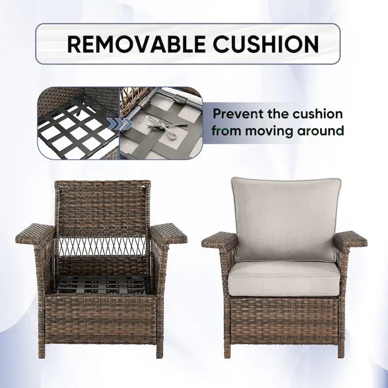 3 Piece Outdoor Rattan Patio Porch Furniture Sets - Brown