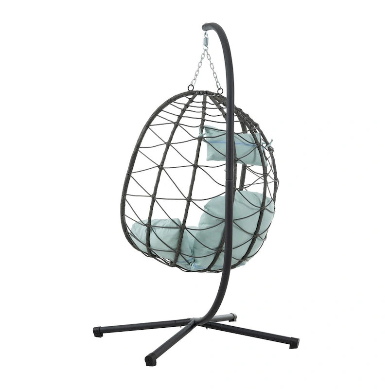 Egg Chair with Stand Indoor Outdoor Swing Chair Patio Wicker Hanging Egg Chair Hanging Basket Chair with Stand