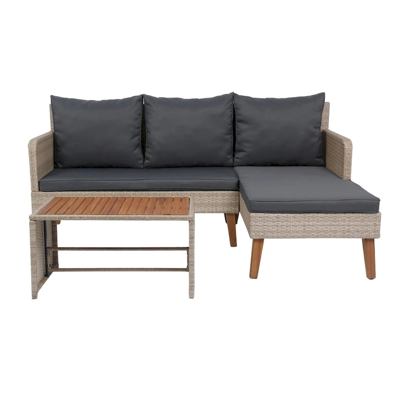 3 Piece Patio Sectional Wicker Rattan Outdoor Furniture Sofa Set