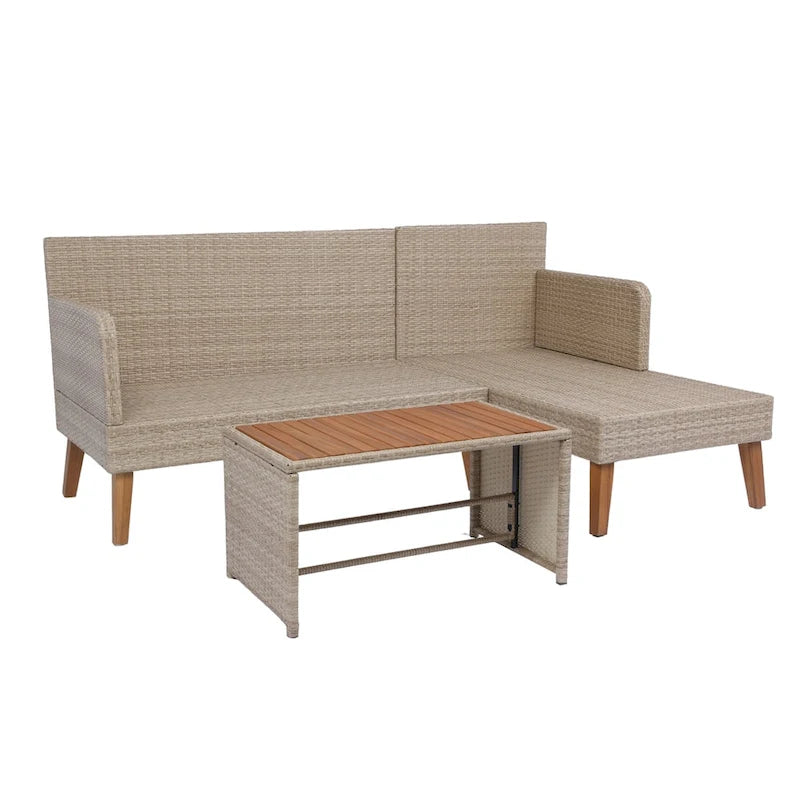 3 Piece Patio Sectional Wicker Rattan Outdoor Furniture Sofa Set