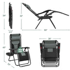 Yaheetech 2pcs 26in Padded Outdoor Zero Gravity Chair Patio Lounge Camping Chair with Armrests and Pillow