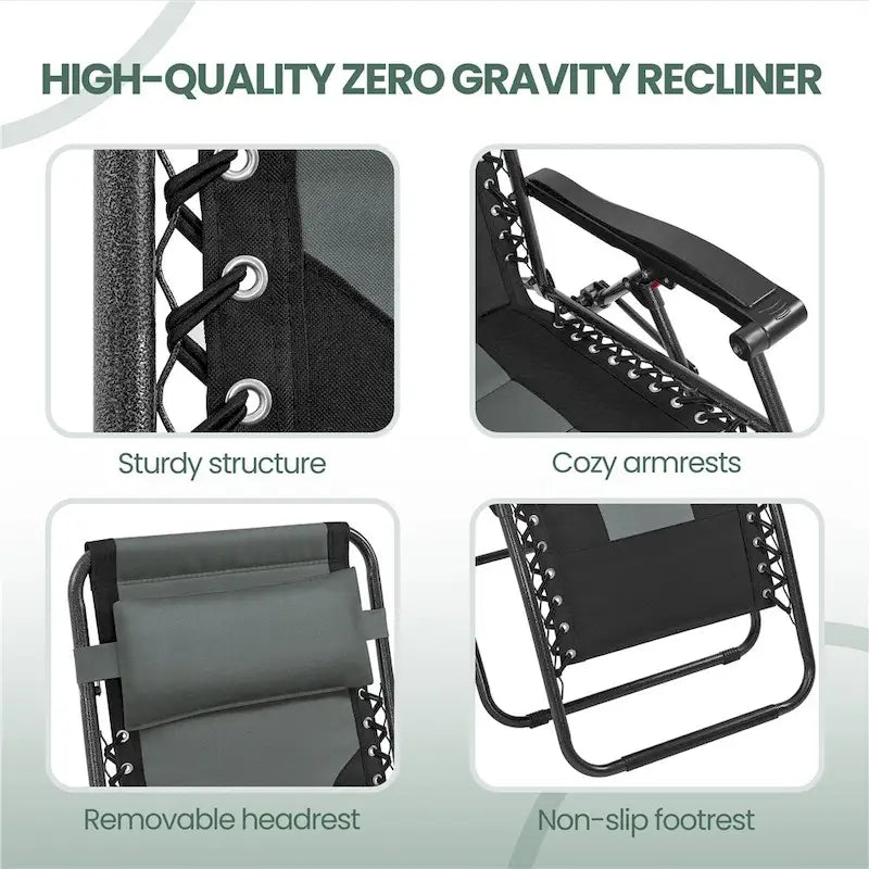 Yaheetech 2pcs 26in Padded Outdoor Zero Gravity Chair Patio Lounge Camping Chair with Armrests and Pillow