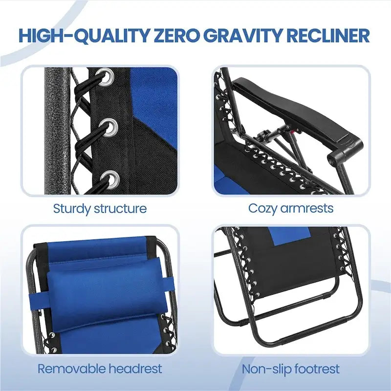 Yaheetech 2pcs 26in Padded Outdoor Zero Gravity Chair Patio Lounge Camping Chair with Armrests and Pillow