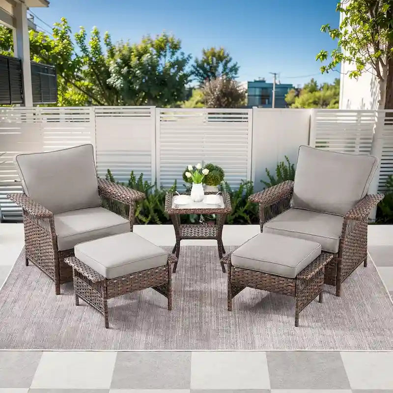 Outdoor Wicker Conversation Bistro Set for Garden - Brown