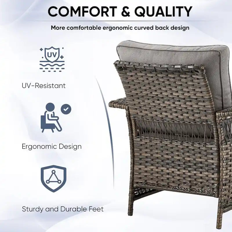 Outdoor Wicker Conversation Bistro Set for Garden - Brown