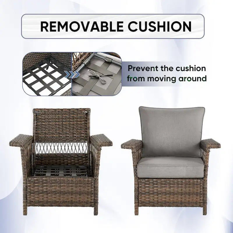 Outdoor Wicker Conversation Bistro Set for Garden - Brown