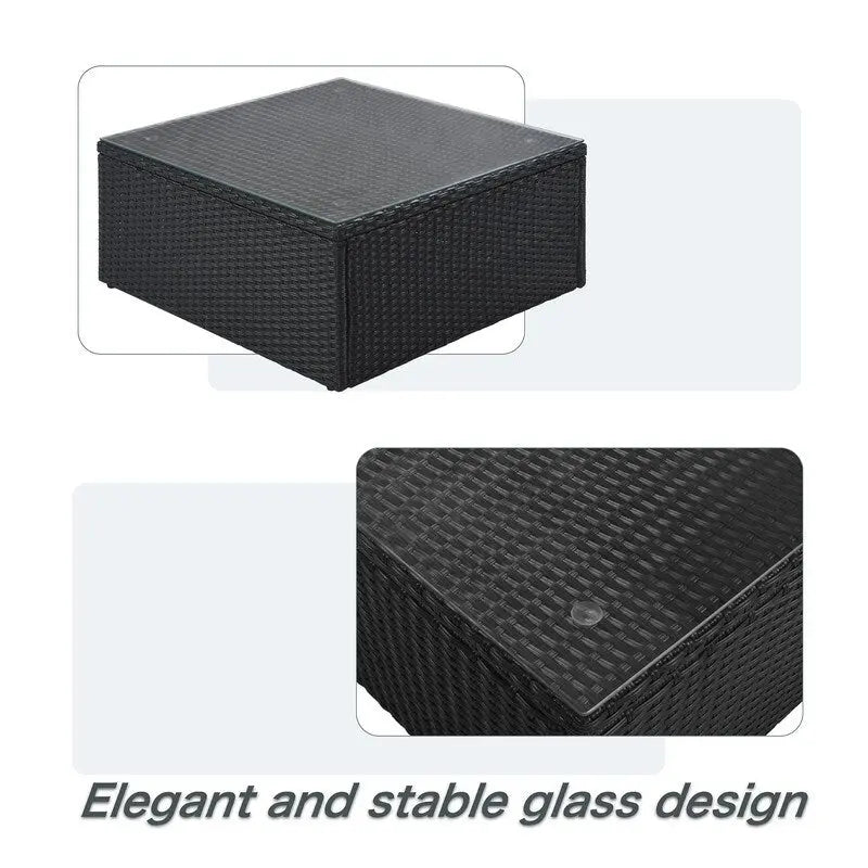 7-piece Outdoor Wicker Conversation Sofa Set With Striped Green Pillows