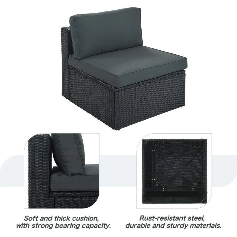 7-piece Outdoor Wicker Conversation Sofa Set With Striped Green Pillows